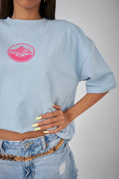 "WAVES FIRST" Baby blue Oversized Tee