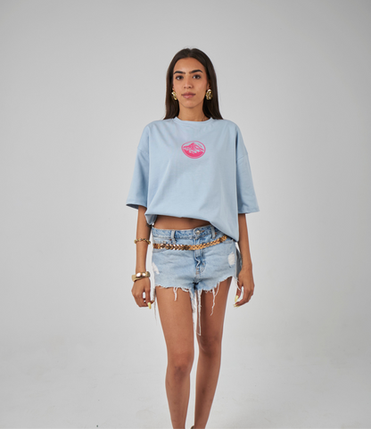 "WAVES FIRST" Baby blue Oversized Tee
