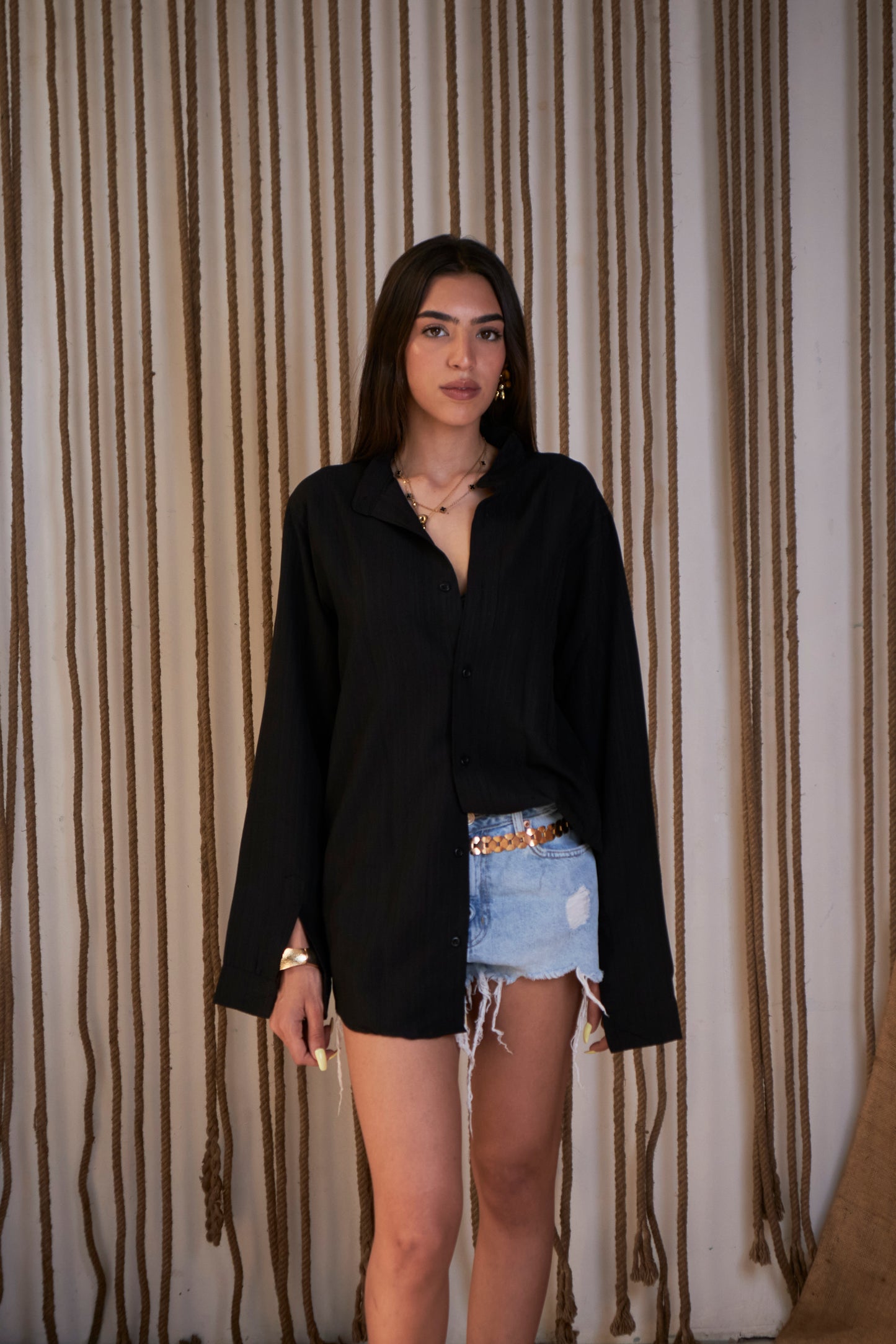 Black linen shirt "تلال" Special Edition