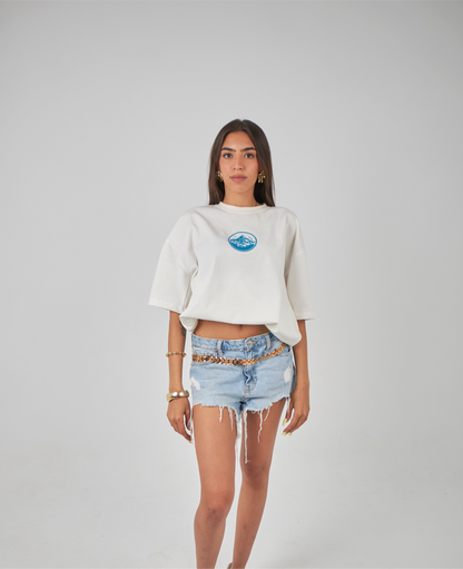 "WAVES FIRST" Off-white Oversized Tee