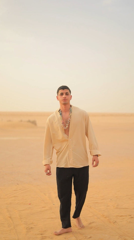 Beige Linen Shirt "تلال" Special Edition